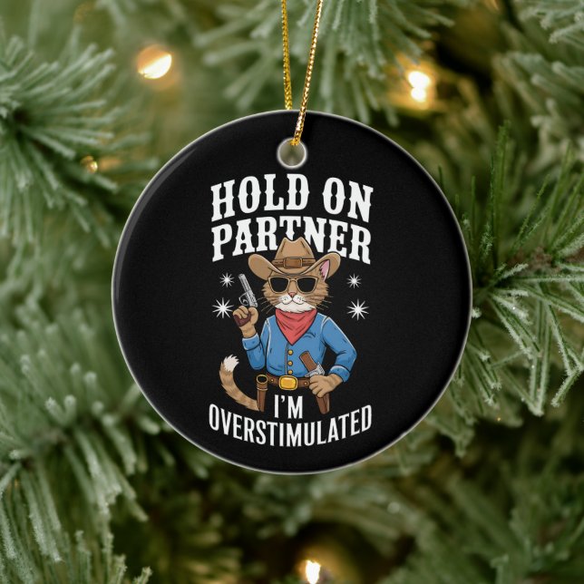 Halt auf Partner Ich bin überstimulierter Retro-We Keramik Ornament (Baum)