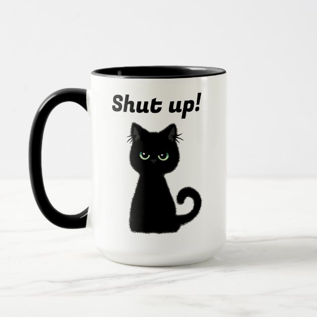 Halt die Klappe! Insult Black Cat Office-Kaffee Tasse (Links)