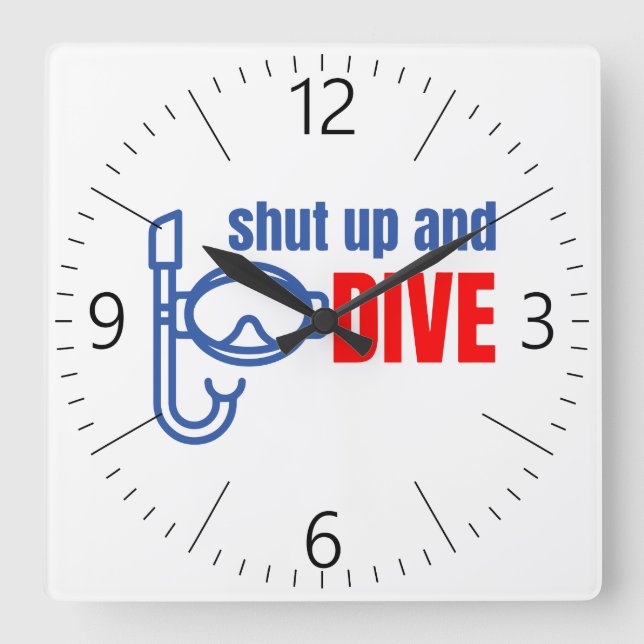 Halt die Klappe und tauche Quadratische Wanduhr (Vorderseite)