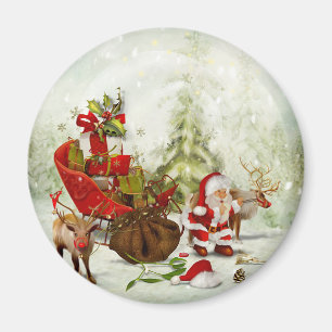 Halt in der Woodland von Santa - Reindeer & Sleigh Magnet
