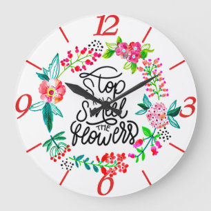 Halt und rieche an den Blumen Große Wanduhr