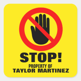 Halten Sie die Hände von der Warnleuchte Gelber in Quadratischer Aufkleber