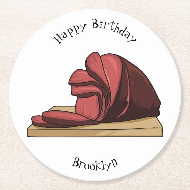 Ham Cartoon-Abbildung Runder Pappuntersetzer (Vorderseite)