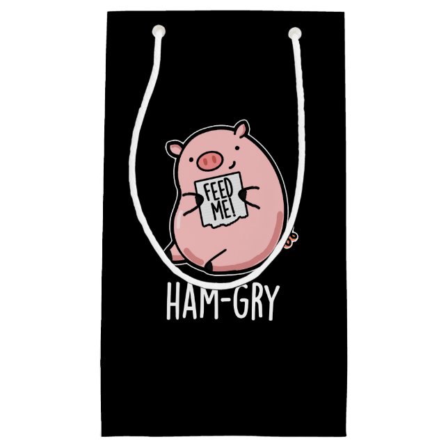 Ham gry Funny Animal Pig Pun Dark BG Kleine Geschenktüte (Vorderseite)