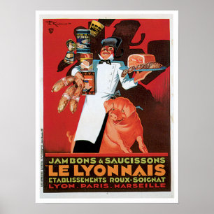 Ham Le Lyonnais French Food Vintage and Art Poster