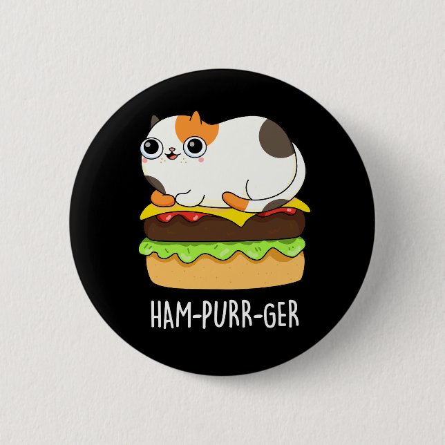 Ham-Purr-Ger Funny Cat Hamburger Pun Dark BG Button (Vorderseite)