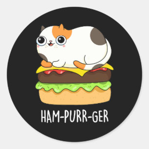 Ham-Purr-Ger Funny Cat Hamburger Pun Dark BG Runder Aufkleber