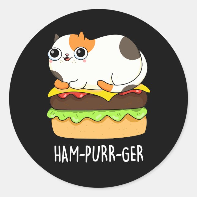Ham-Purr-Ger Funny Cat Hamburger Pun Dark BG Runder Aufkleber (Vorderseite)