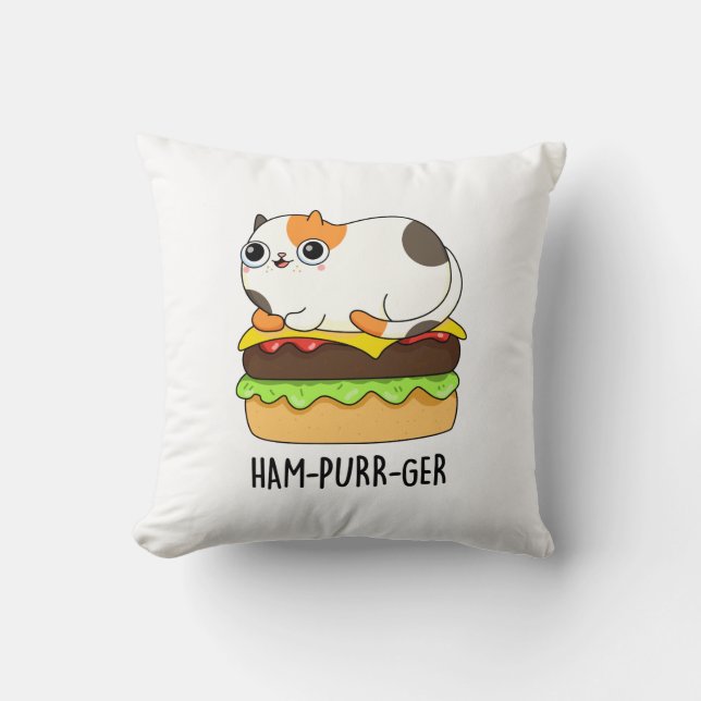 Ham-Purr-Ger Funny Cat Hamburger Pun Kissen (Vorderseite)
