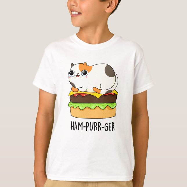 Ham-Purr-Ger Funny Cat Hamburger Pun T-Shirt (Vorderseite)