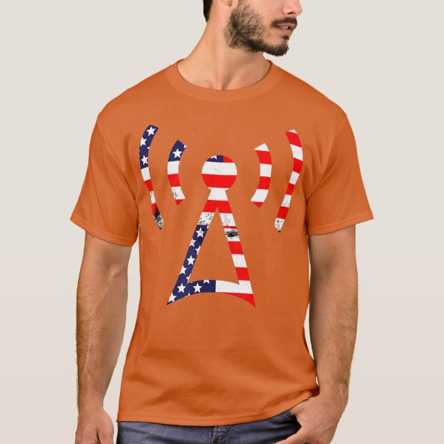 Ham Radio America Flagge patriotischen 4h Juli T-Shirt (Vorderseite)