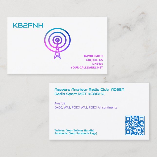 Ham Radio Call Sign Cards Custom QR Visitenkarte (Vorne/Hinten)