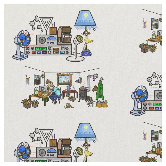 Ham Radio Crazy Shack und Rig Fabric Stoff (Nahaufnahme)