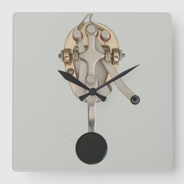 Ham Radio Morse Code Keyer Wall Clock Quadratische Wanduhr (Vorderseite)