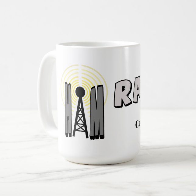 Ham Radio Tasse mit Repeater und Call Sign (Vorderseite Links)