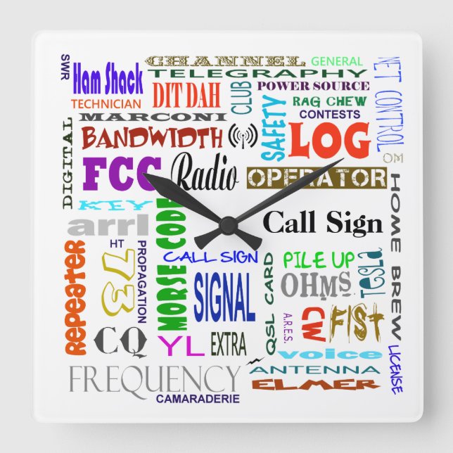 Ham Radio Word Collage Wall Uhr Anpassen Sie es! (Vorderseite)