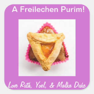 Hamantaschen cupcake 1.jpg, A Freilechen Purim... Quadratischer Aufkleber