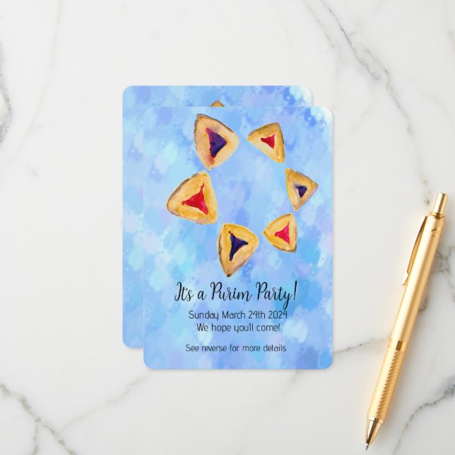 Hamantaschen Star Purim Party Einladung (Vorderseite/Rückseite Beispiel)