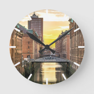 Hamburg CityScape Runde Wanduhr