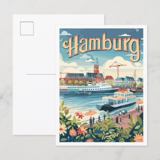 Hamburg Deutschland Art Vintage Travel Illustratio Postkarte