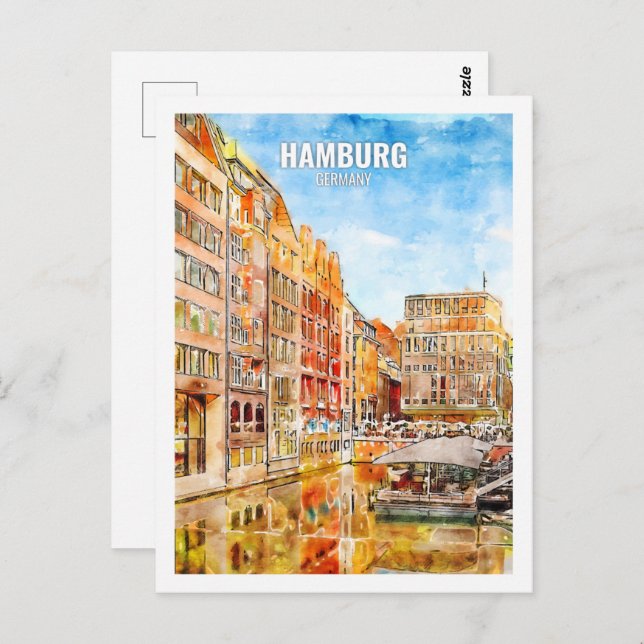 Hamburg Deutschland Berühmte Wasserfarbskizze für  Postkarte (Vorne/Hinten)