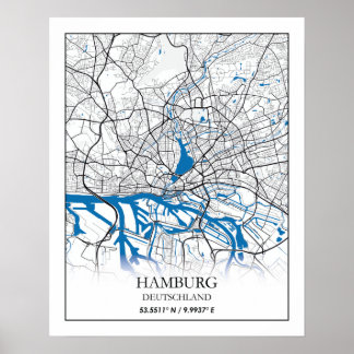 Hamburg Deutschland City Map Koordinaten Poster