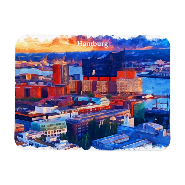Hamburg Deutschland City View Wasserfarbe Magnet (Horizontal)