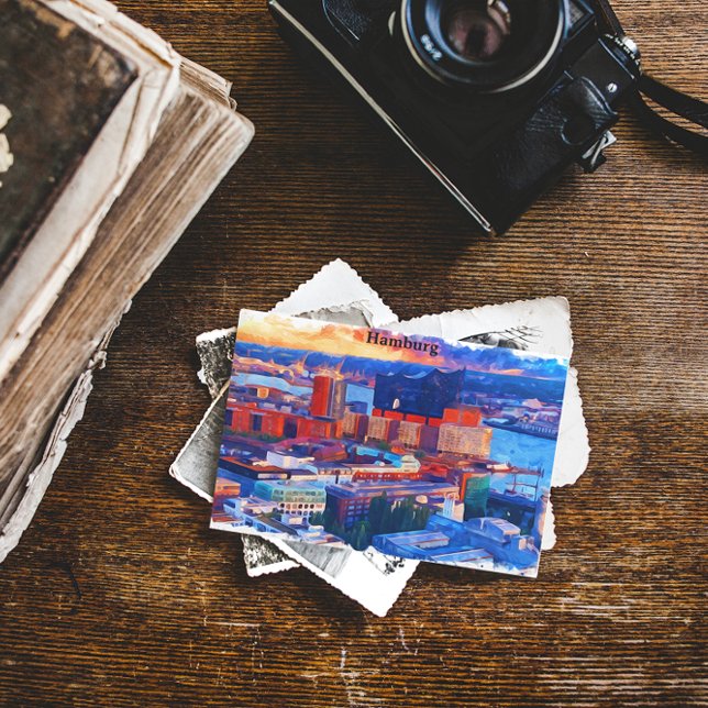 Hamburg Deutschland City View Wasserfarbe Postkarte (hamburg germany watercolor cityscape postcard)