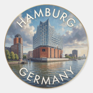 Hamburg Deutschland Elbphilharmonie Flussszene   Runder Aufkleber