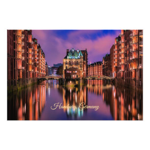 Hamburg, Deutschland in der Nacht Fotodruck
