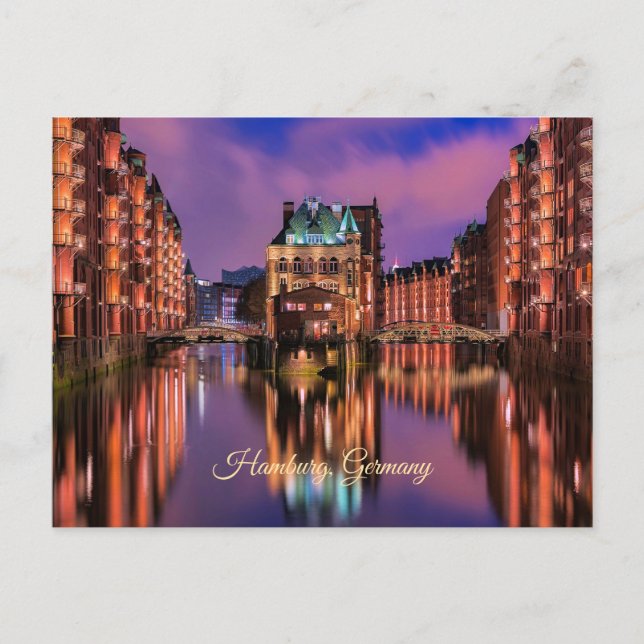 Hamburg, Deutschland in der Nacht Postkarte (Vorderseite)