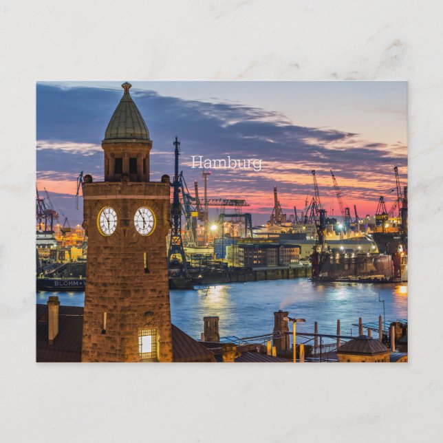 Hamburg, Deutschland - Panoramablick in der Dämmer Postkarte (Vorderseite)