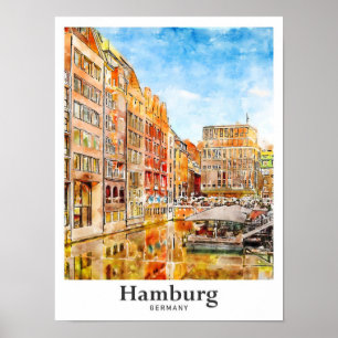 Hamburg Deutschland Reise Wasserfarbe Handgezeichn Poster