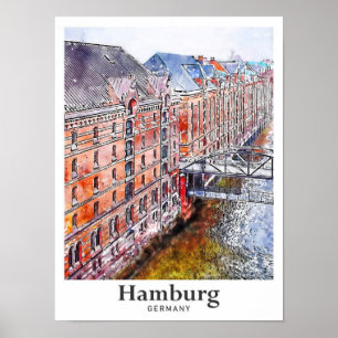 Hamburg Deutschland Reisen Wasserfarbenhandzeichnu Poster