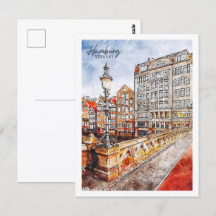 Hamburg Deutschland Reiseort Wasserfarbe Postkarte