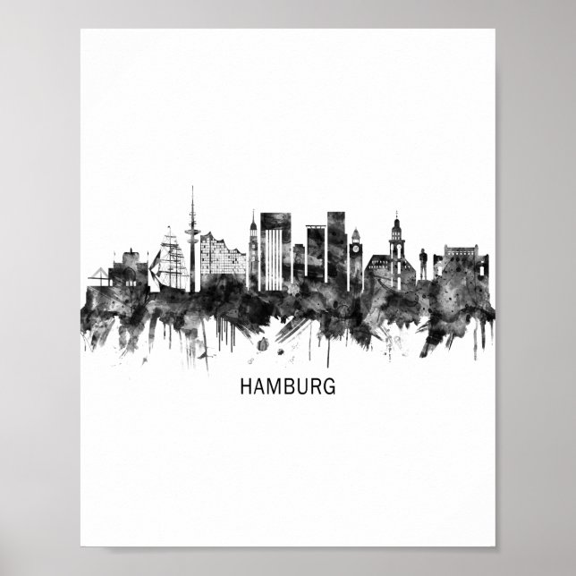 Hamburg Deutschland Skyline BW Poster (Vorne)