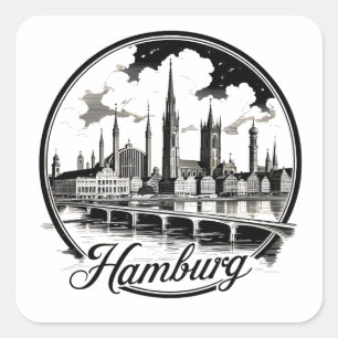 Hamburg Deutschland Skyline – Vintage Kreis Aufkle Quadratischer Aufkleber