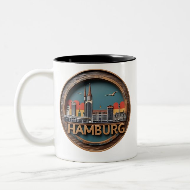 Hamburg Deutschland Skyline - Vintages Stadtbild Zweifarbige Tasse (Links)