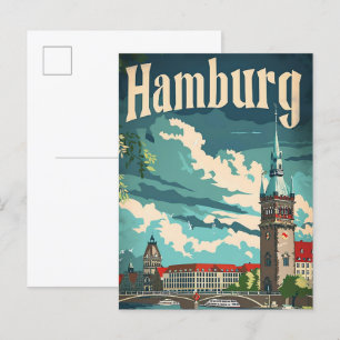 Hamburg Deutschland Vintag Retro Travel Illustrati Postkarte