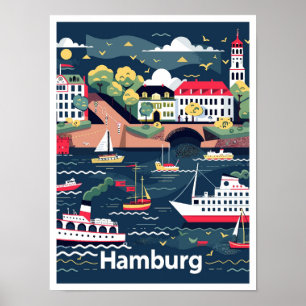Hamburg Deutschland Vintage-Reiseillustration Poster