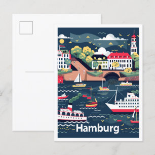 Hamburg Deutschland Vintage-Reiseillustration Postkarte