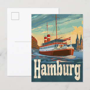 Hamburg Deutschland Vintage Retro Reiseillustratio Postkarte