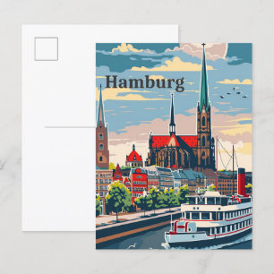 Hamburg Deutschland Vintage Retro Reiseillustratio Postkarte