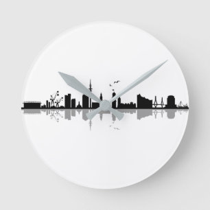 HAMBURG Elbe Deutschland Skyline-Silhouette Runde Wanduhr