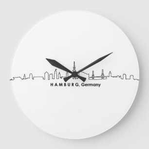 HAMBURG Elbe Germany City Skyline Silhouette Große Wanduhr