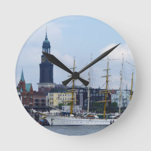 Hamburg Harbor Hafen Michel Deutschland Schiffe Runde Wanduhr