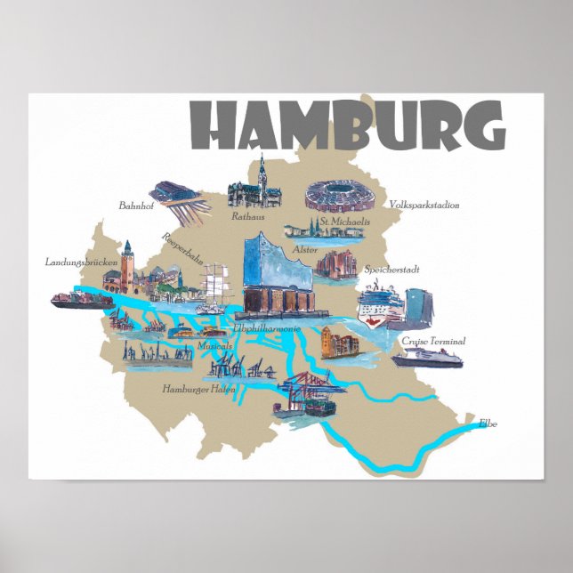 Hamburg-Highlight-Karte Poster (Vorne)