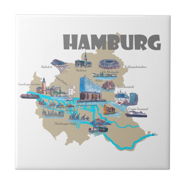 Hamburg-Karten-Überblick Fliese (Vorderseite)