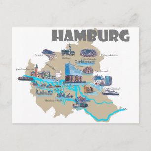 Hamburg Map Übersicht Postkarte