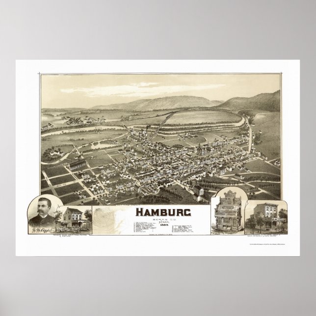Hamburg, PA Panorama Karte - 1889 Poster (Vorne)